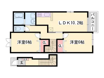 ヴィラ・ポポラーレⅡ(2LDK/2階)の間取り写真