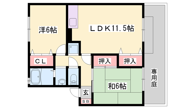 エスポワール2棟(2LDK/1階)の間取り写真