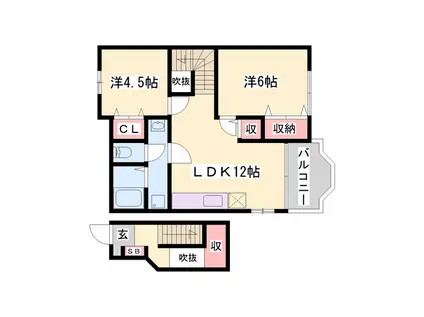 ラ・リヴィエールⅠ(2LDK/2階)の間取り写真