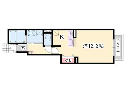 エバーグリーン城西(1K/1階)の間取り写真