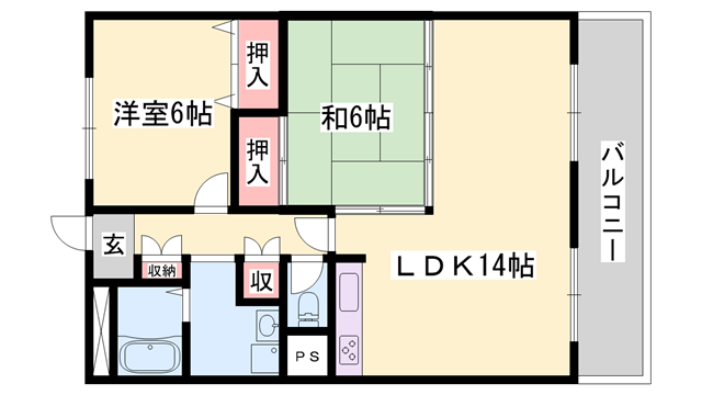 ハッピーコート手柄駅前(2LDK/4階)の間取り写真