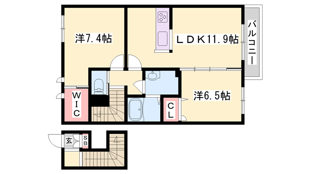 シャーメゾンホープ(2LDK/2階)の間取り写真