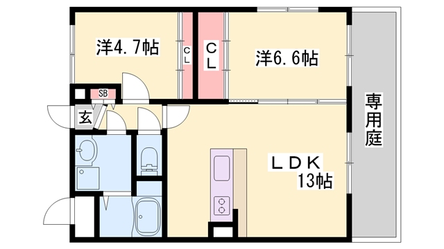 カーサフェリーチェ(2LDK/2階)の間取り写真