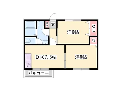 エスポワールメゾンB(2DK/2階)の間取り写真
