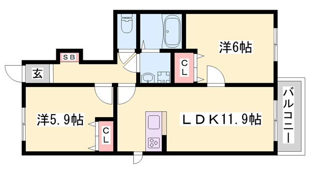 ニューフォーレス ナガタC・D・E棟(2LDK/1階)の間取り写真