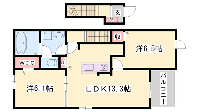 メゾングレーヌ勝原B(2LDK/2階)の間取り写真