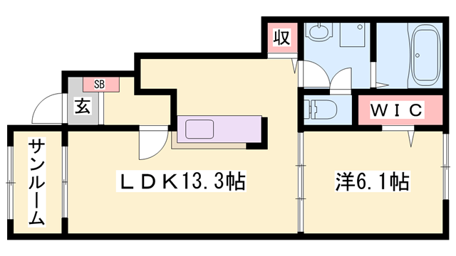メゾングレーヌ勝原B(1LDK/1階)の間取り写真