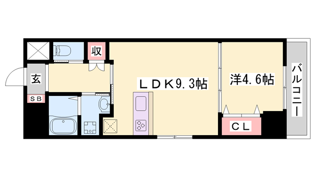 MISTRAL姫路駅前Ⅱ(1LDK/9階)の間取り写真