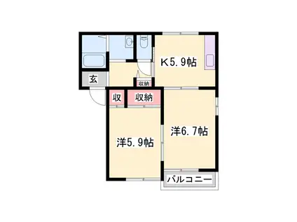 フォーレス緑が丘(2K/2階)の間取り写真