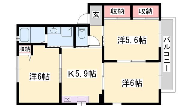 フレグランス今市Ⅱ(3K/2階)の間取り写真