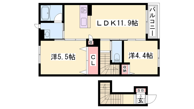 シャーメゾンコタニ(2LDK/2階)の間取り写真
