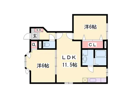 アムライン B棟(2LDK/1階)の間取り写真