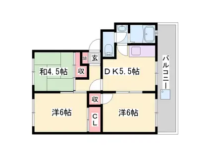 ル・シェルブルーはりま(3DK/3階)の間取り写真