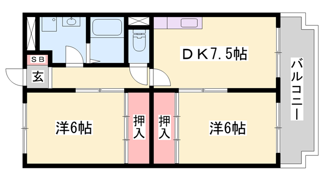 プリンスハイツ(2DK/3階)の間取り写真
