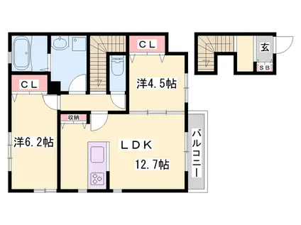 サンサージュ加納原田Ⅱ(2LDK/2階)の間取り写真