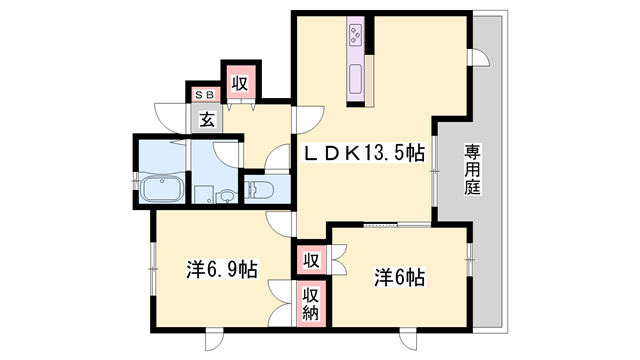 ORIGIN MATSUOKA A棟(2LDK/1階)の間取り写真