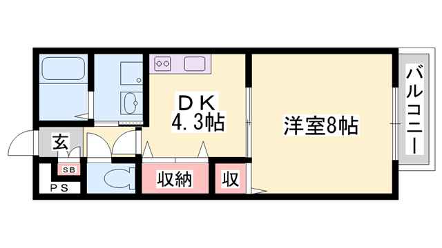 プランドール砥堀(1DK/1階)の間取り写真