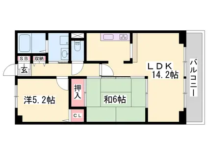 ライオンズマンション姫路東今宿(2LDK/12階)の間取り写真