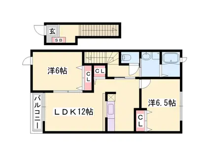 アメニティ・アミノウチA(2LDK/2階)の間取り写真