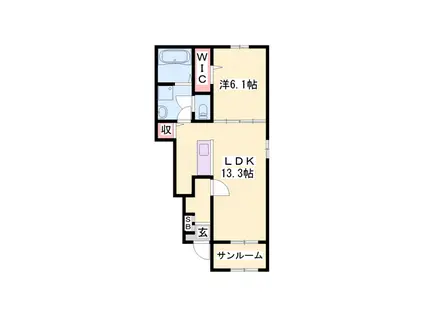 サンセールⅧ B(1LDK/1階)の間取り写真