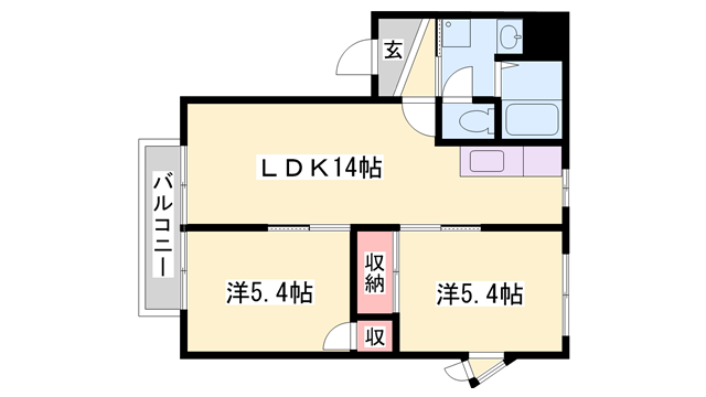 ニューハイツ美津野(2LDK/1階)の間取り写真