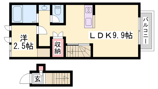 ピース北河原町A棟(1LDK/2階)の間取り写真