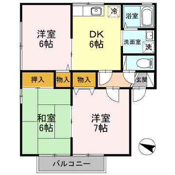 ビューラー高砂A棟(3DK/2階)の間取り写真