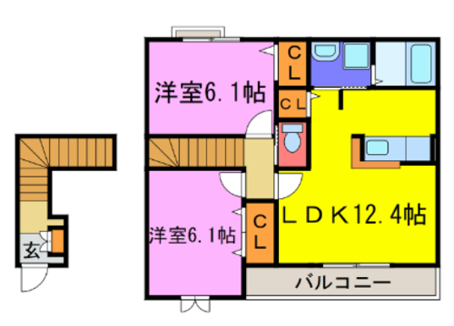 サンファミリアC(2LDK/2階)の間取り写真