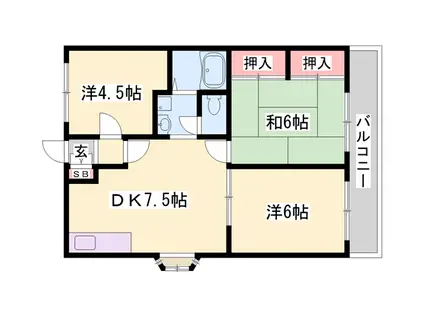 セラヴィ B棟(3DK/1階)の間取り写真