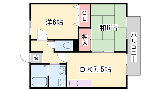 サンモリッツB(2DK/1階)の間取り写真