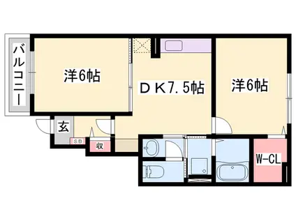 メゾン・ド・キャッスル赤穂(2DK/1階)の間取り写真