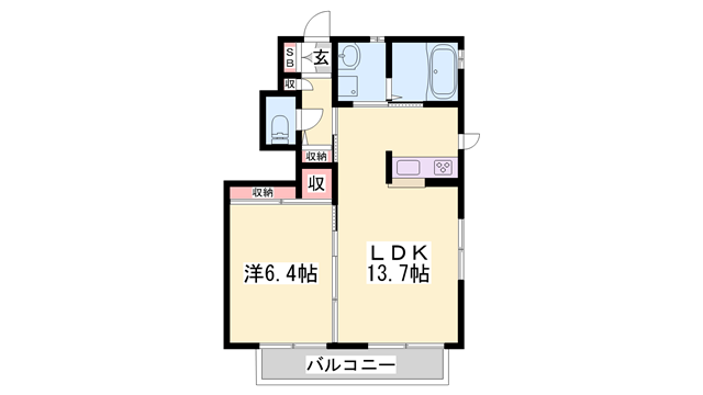 シャーメゾン高田井(1LDK/1階)の間取り写真