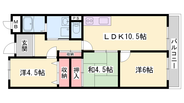 赤穂駅北ハイツ(3LDK/6階)の間取り写真