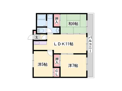 ルネ東辻井(3LDK/2階)の間取り写真
