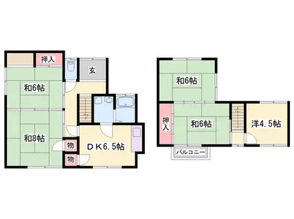 姫新線 余部駅 徒歩13分 2階建 築48年(5DK)の間取り写真