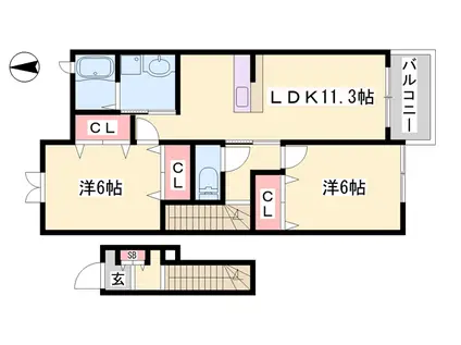 シンヴィオシスD(2LDK/2階)の間取り写真
