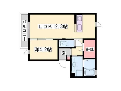 サニーハイツ青山B棟(1LDK/3階)の間取り写真