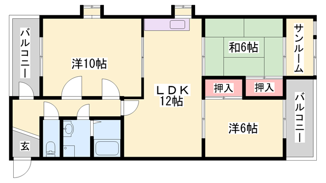 メゾンやすむろⅡ(3LDK/4階)の間取り写真