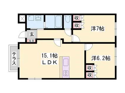 シャン・ド・フルール(2LDK/1階)の間取り写真