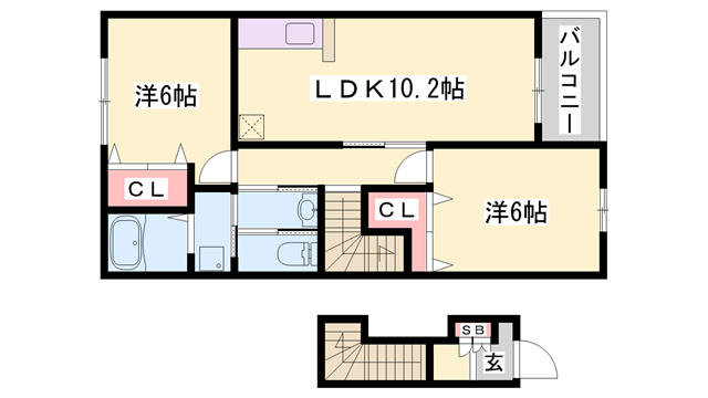 サウス・グリーン B棟(2LDK/2階)の間取り写真