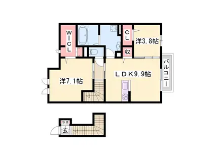 セントラルヴィレッジ泉B(2LDK/2階)の間取り写真