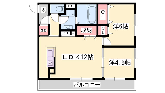 天使堂ビル(2LDK/2階)の間取り写真