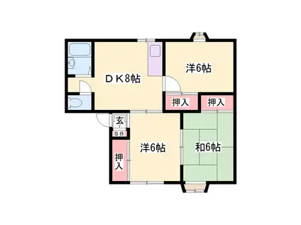 ムーンハウスⅡ(3DK/2階)の間取り写真