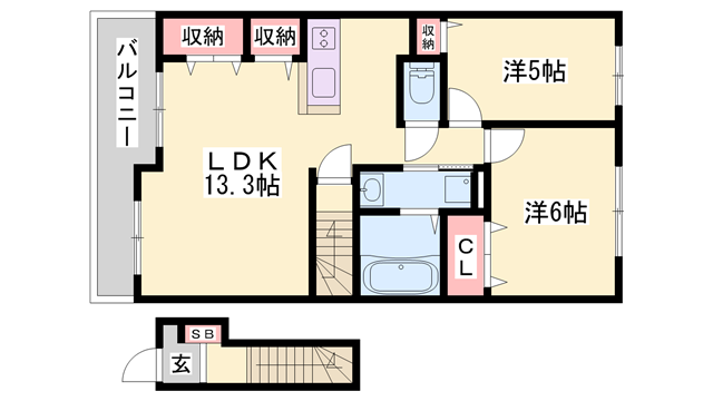 シャレード(2LDK/2階)の間取り写真