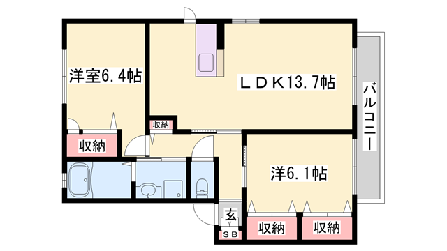 シャーメゾンたつの C棟(2LDK/2階)の間取り写真