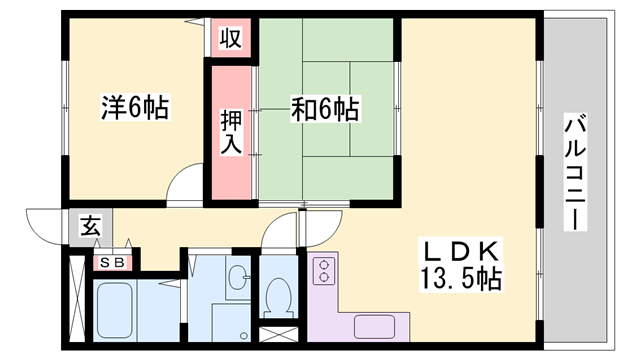ハッピーコート加古川(2LDK/3階)の間取り写真