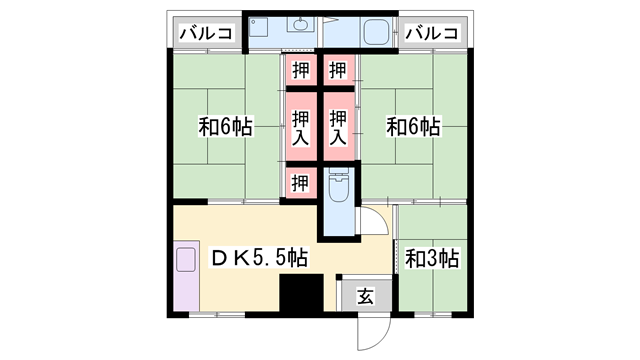 サンライズ高砂 4号棟(3DK/1階)の間取り写真