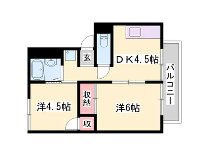 第二野里ハイツ(2DK/1階)の間取り写真
