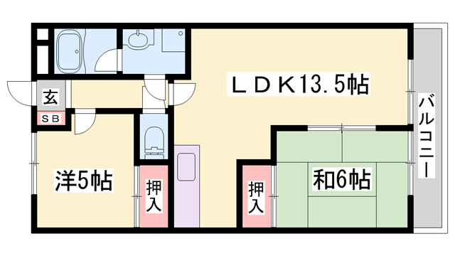 土山ヤングコーポ(2LDK/1階)の間取り写真