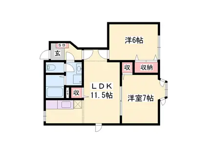 グレースガーデンⅠ(2LDK/1階)の間取り写真